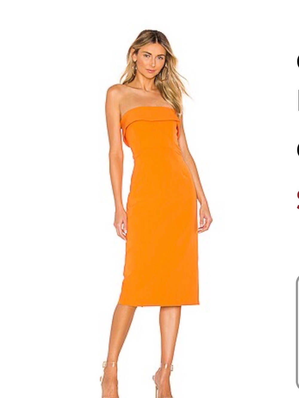 Bardot Strapless Orange Midi Column Dress